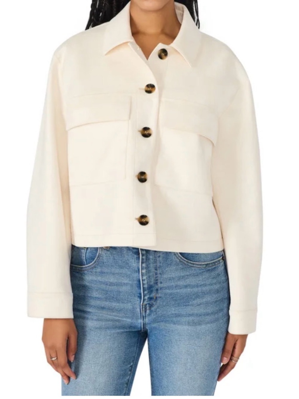 Steve Madden Women Faux Suede Crop Cream Button-Front Women's Jacket in L NWT